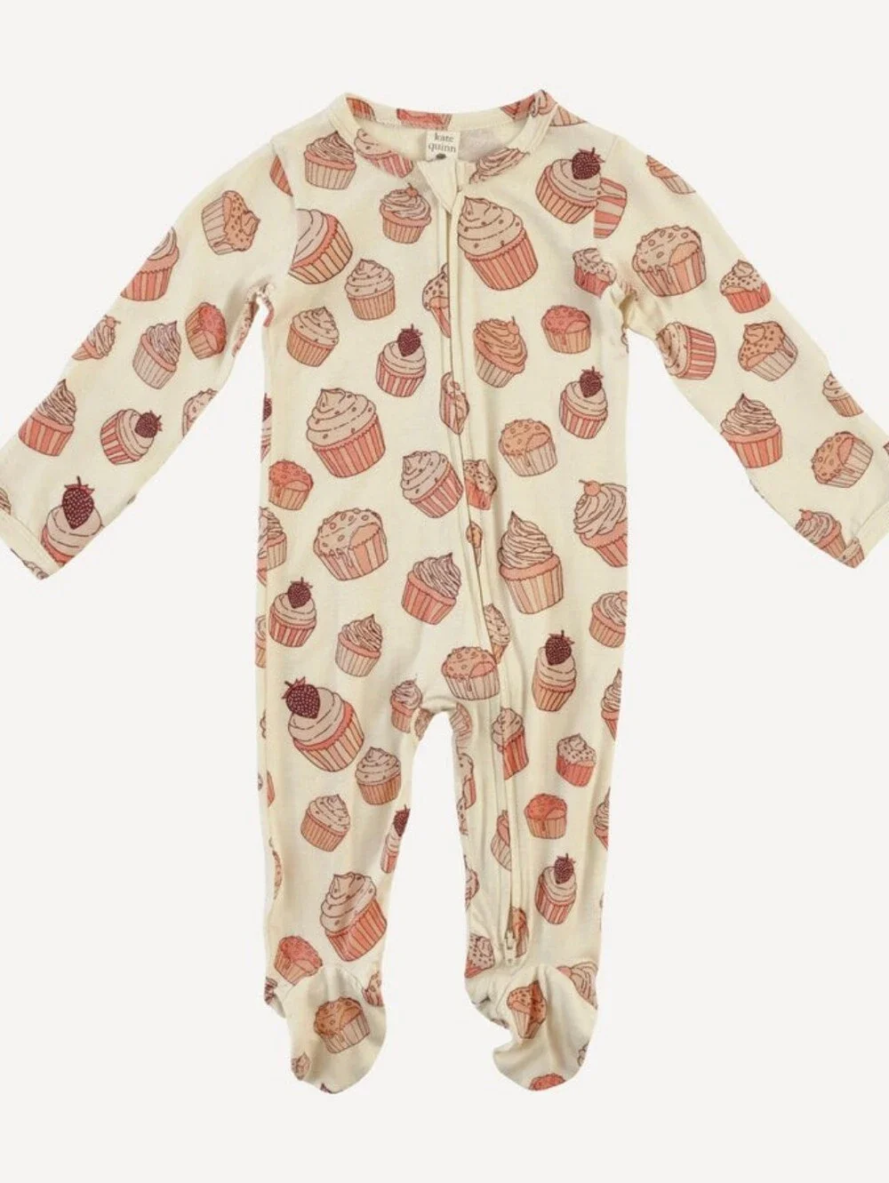 NWT 0-3M Kate Quinn long sleeve two way zipper Pink Strawberry Cupcake Bamboo